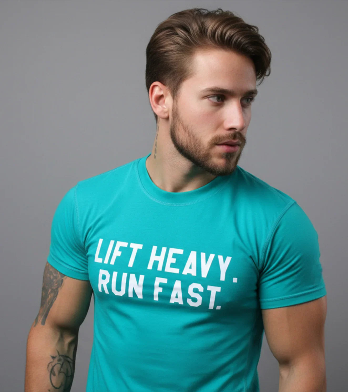 Men's Run Fast Lift Heavy T-shirt (Ocean Green) - wodarmour