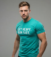 Men's Run Fast Lift Heavy T-shirt (Ocean Green) - wodarmour