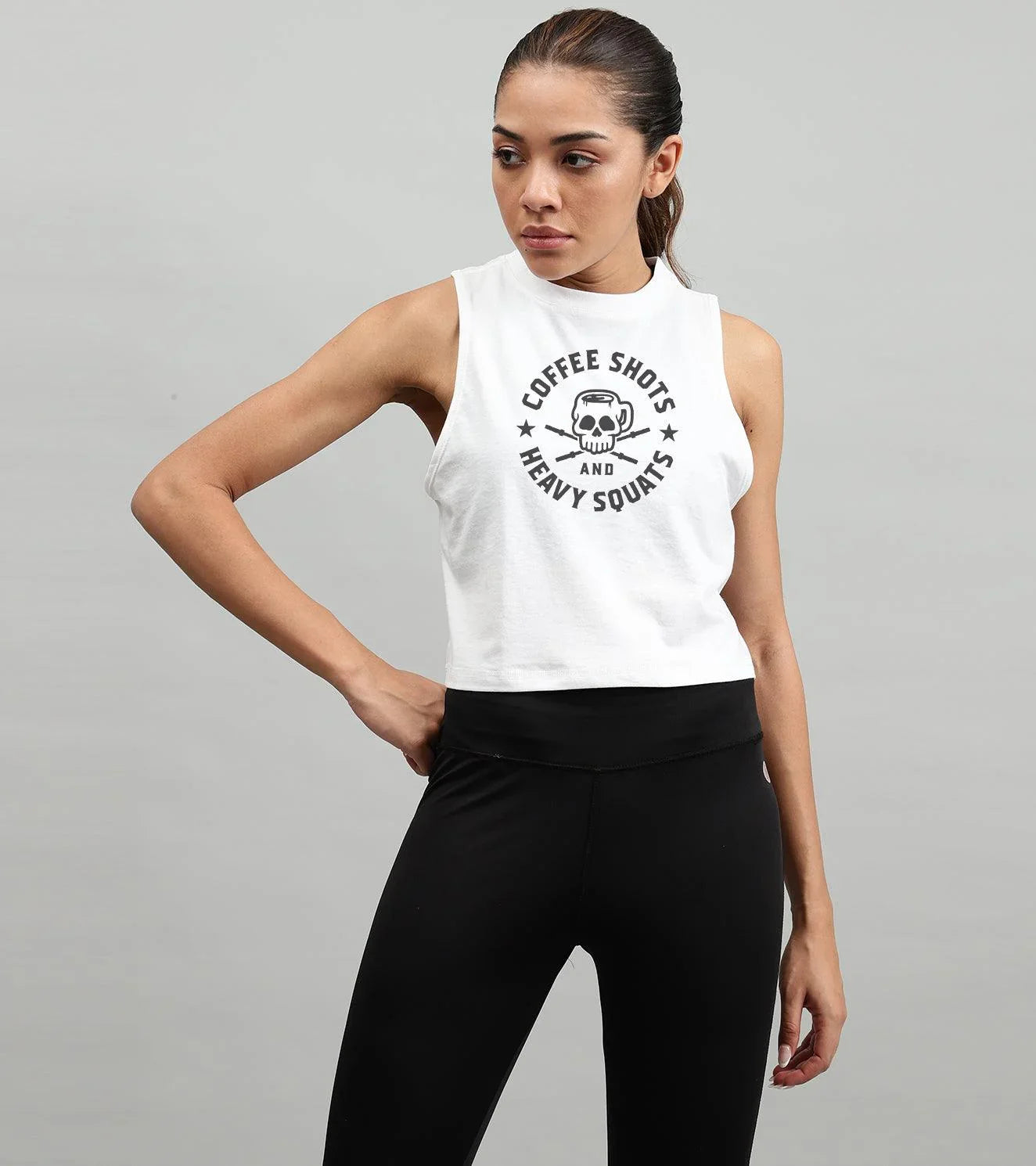 Women's crop muscle tank top Coffee - wodarmour