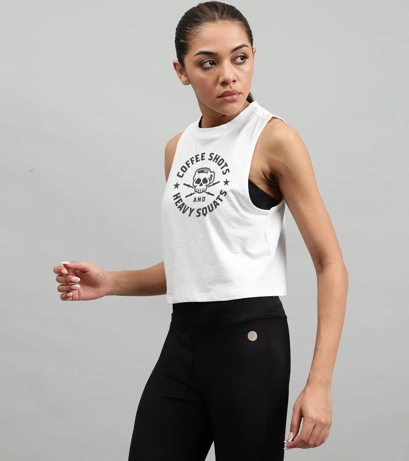 Women's crop muscle tank top Coffee - wodarmour