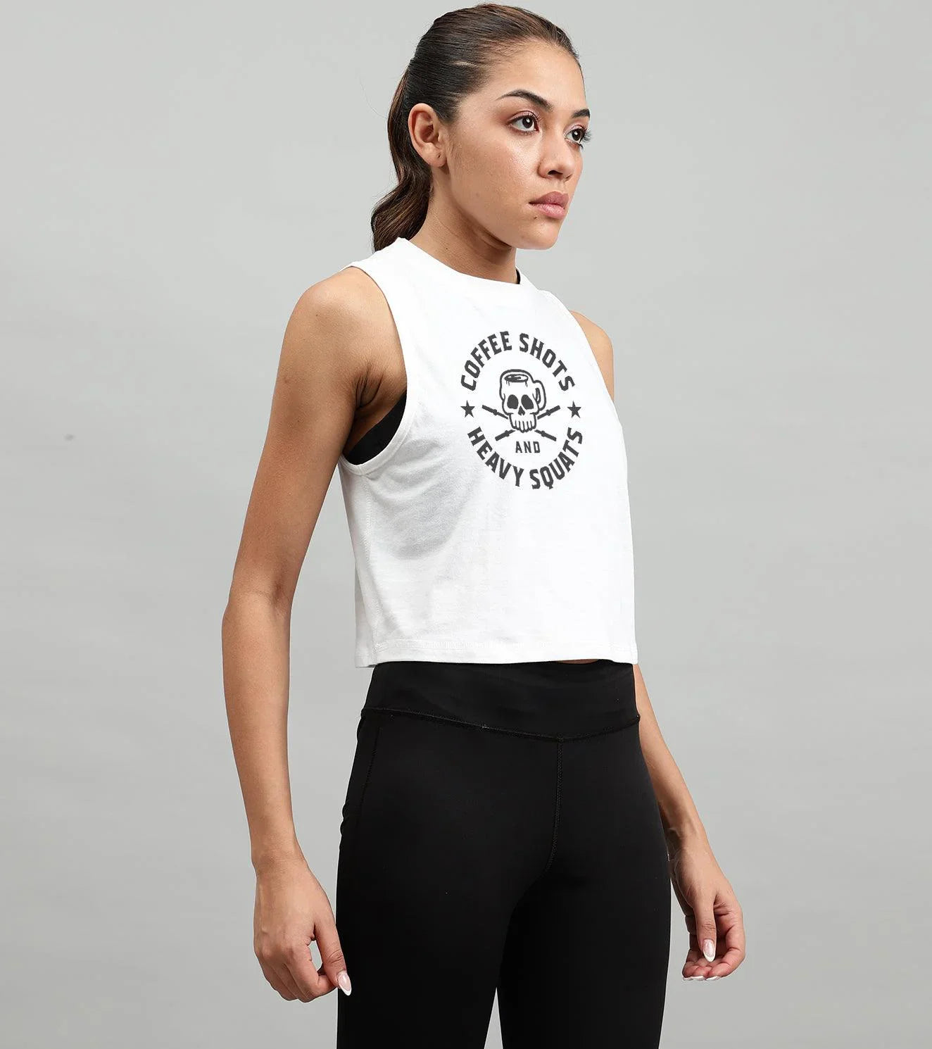 Women's crop muscle tank top Coffee - wodarmour