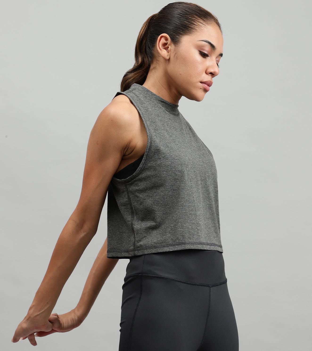 Women's crop muscle tank top Grey melange - wodarmour