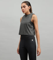 Women's crop muscle tank top Grey melange - wodarmour
