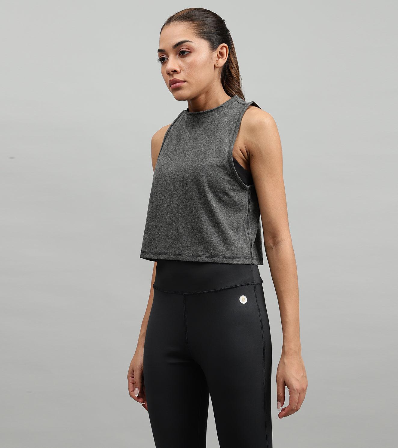 Women's crop muscle tank top Grey melange - wodarmour