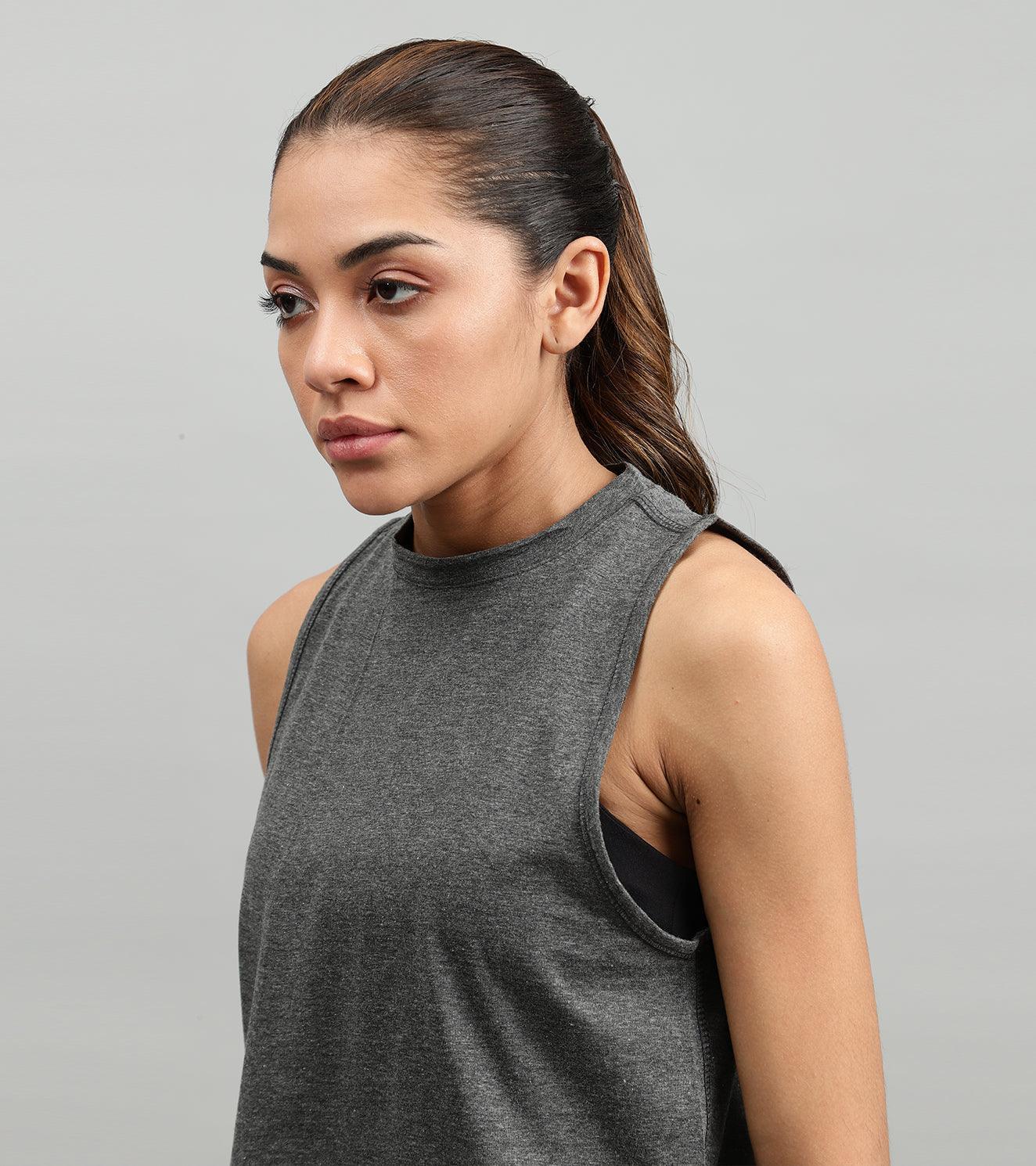 Women's crop muscle tank top Grey melange - wodarmour