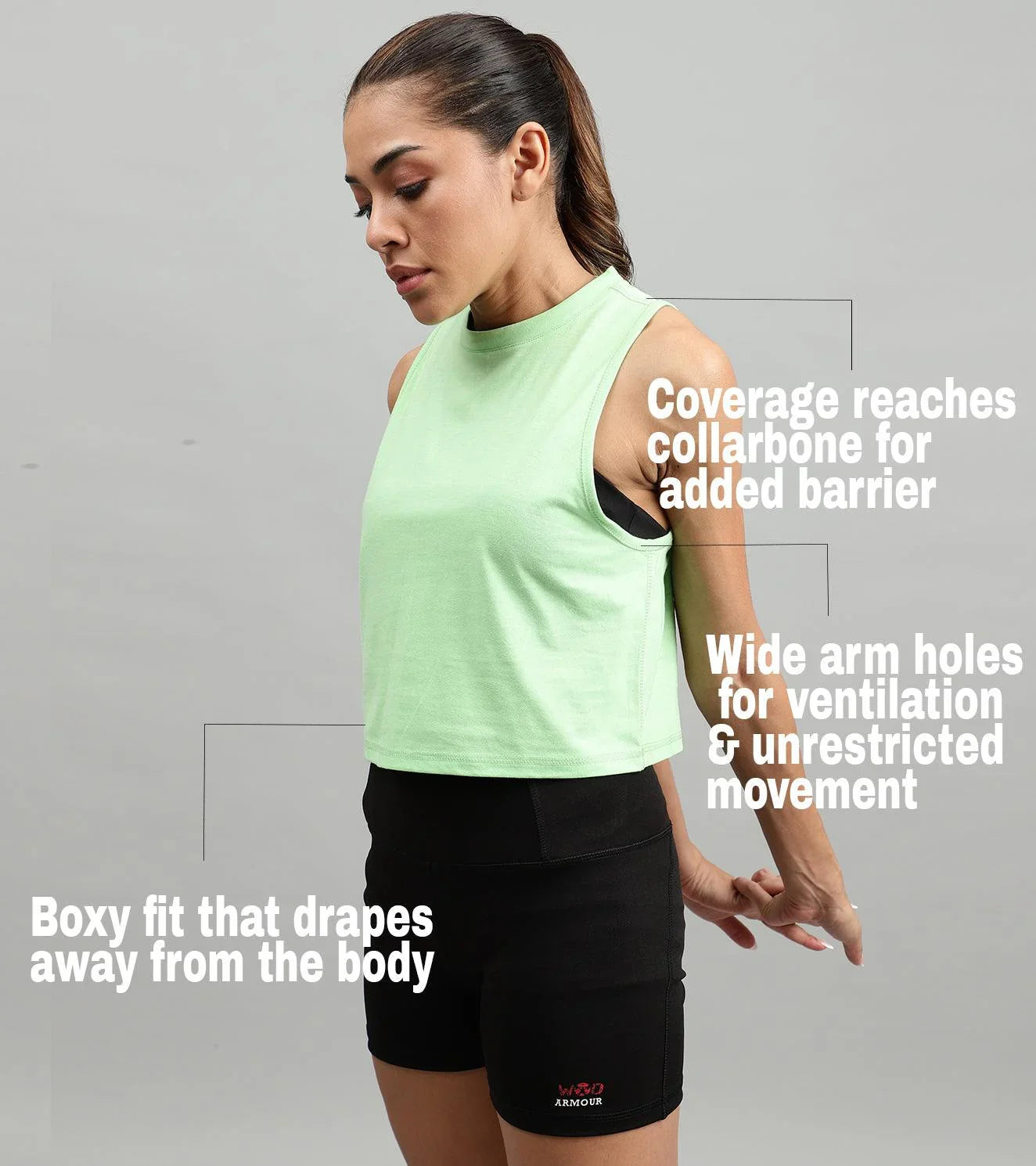 Women's crop muscle tank top Light green - wodarmour