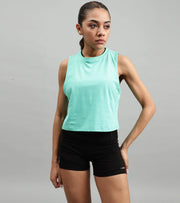 Women's crop muscle tank top Ocean green - wodarmour