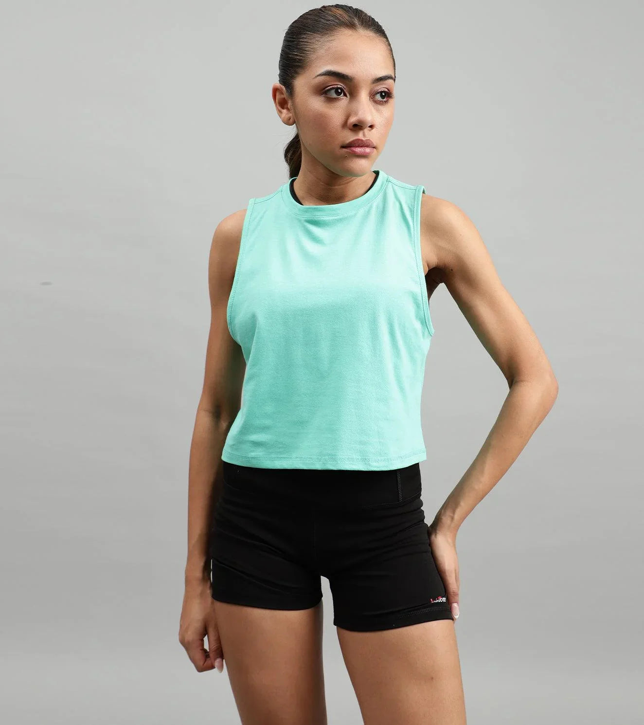 Women's crop muscle tank top Ocean green - wodarmour