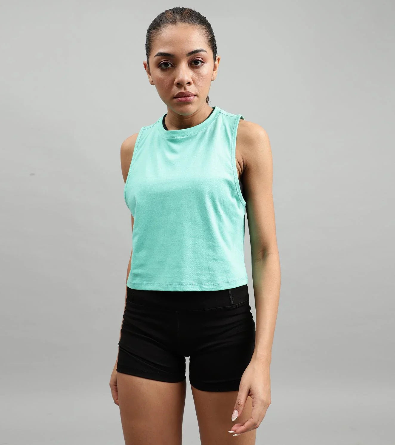Women's crop muscle tank top Ocean green - wodarmour