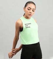 Women's She dared crop muscle tank top ( light green ) - wodarmour