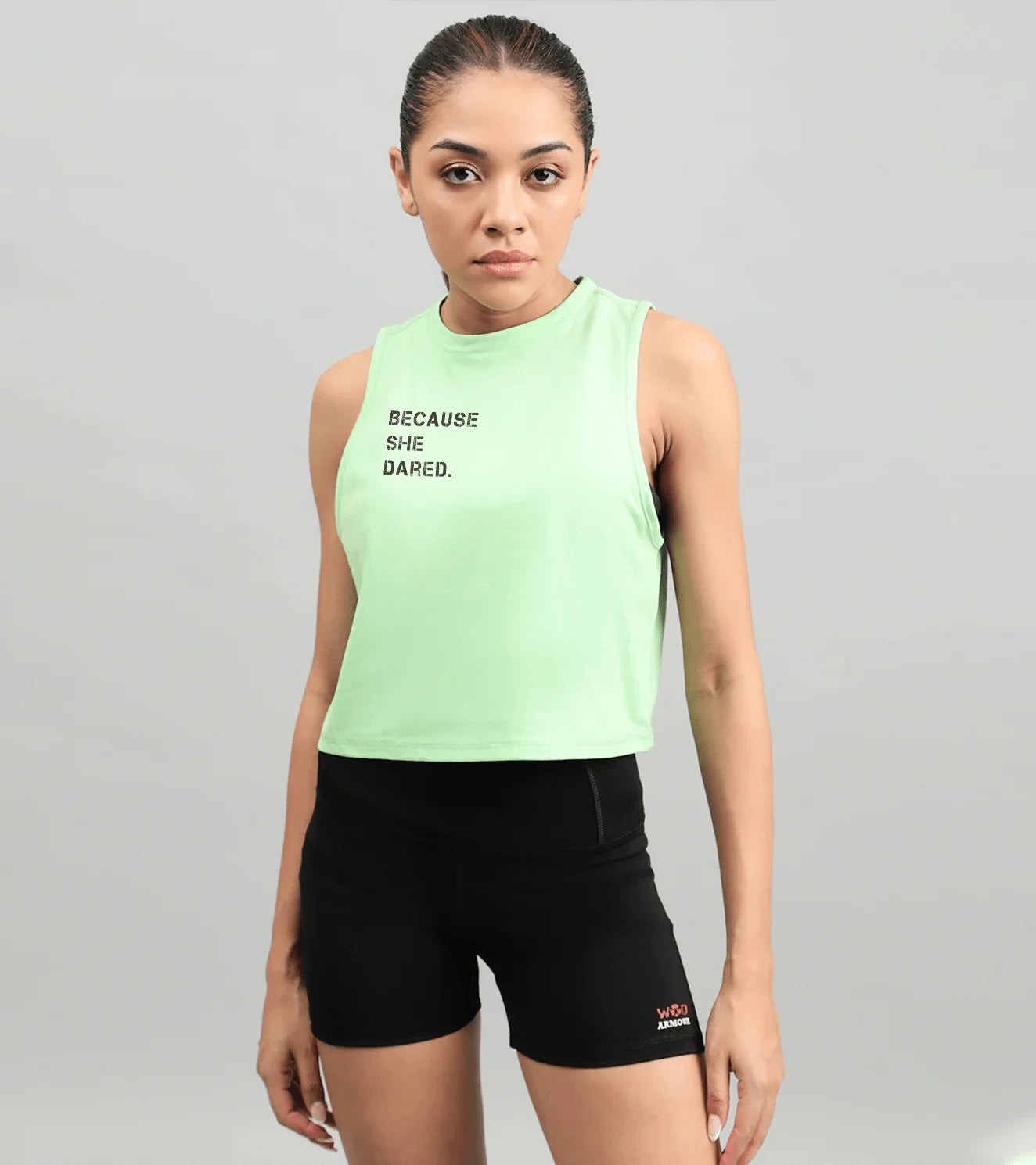 Women's She dared crop muscle tank top ( light green ) - wodarmour
