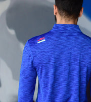 Men's Dry Fit Half Zip Long Sleeve Running T-Shirt (Blue) - wodarmour