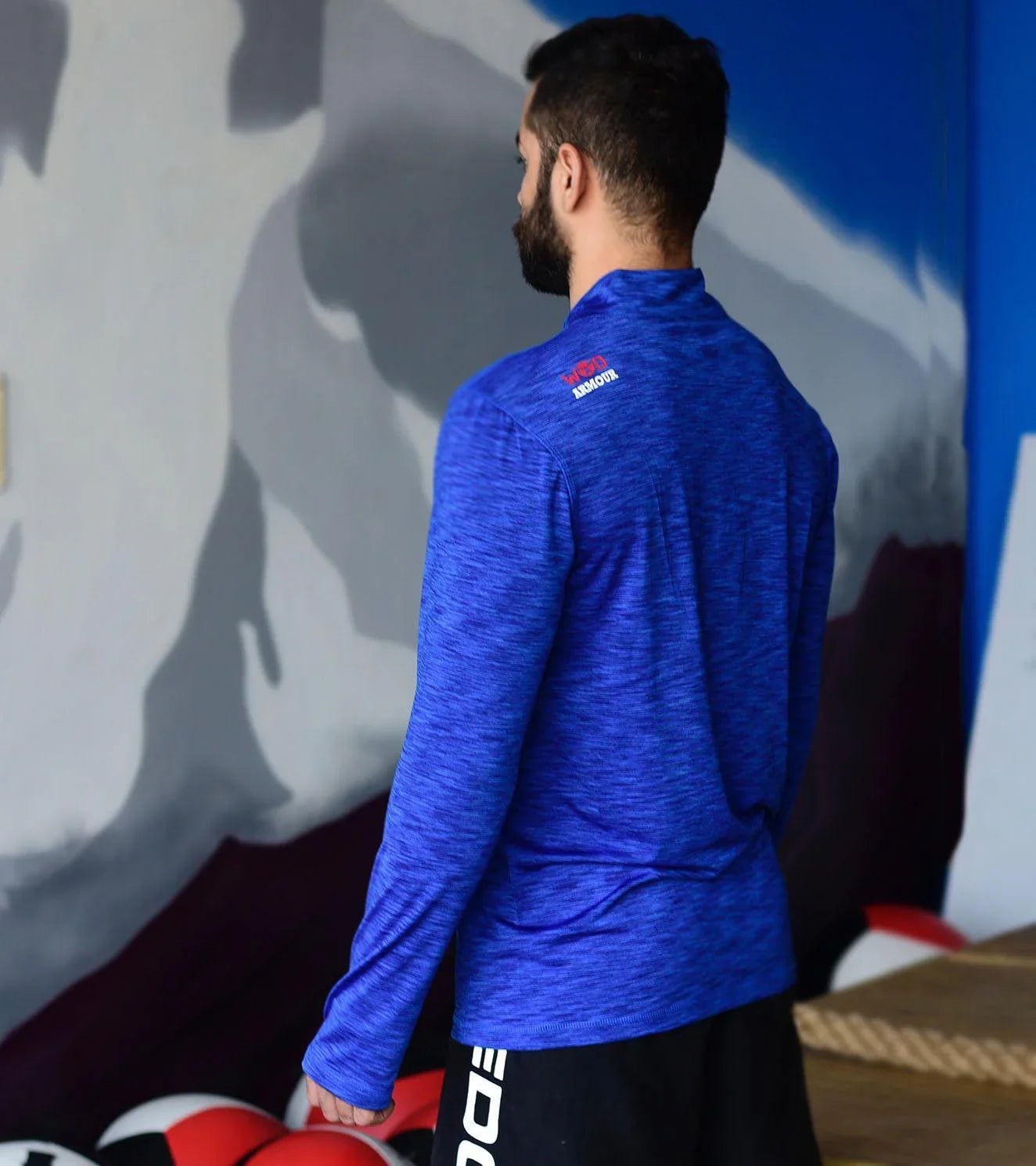 Men's Dry Fit Half Zip Long Sleeve Running T-Shirt (Blue) - wodarmour