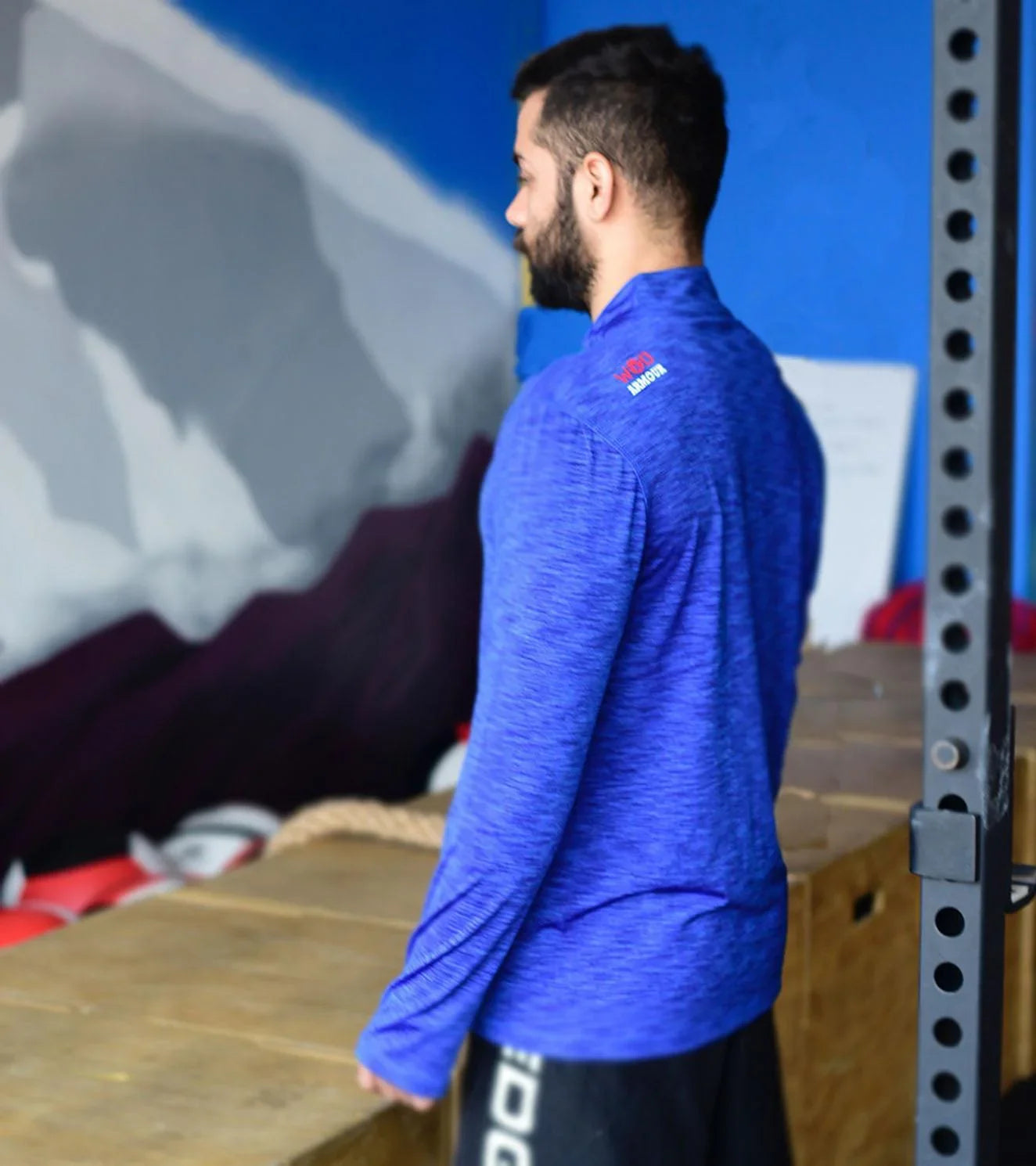 Men's Dry Fit Half Zip Long Sleeve Running T-Shirt (Blue) - wodarmour