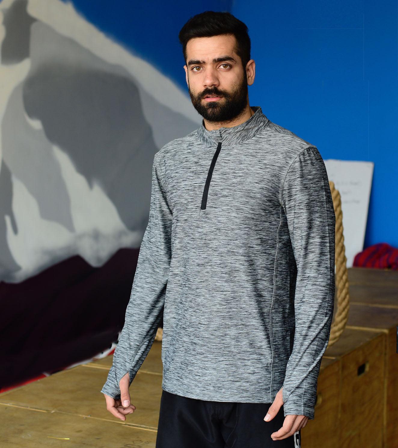 S Men's Dry Fit Half Zip Long Sleeve Running T-Shirt