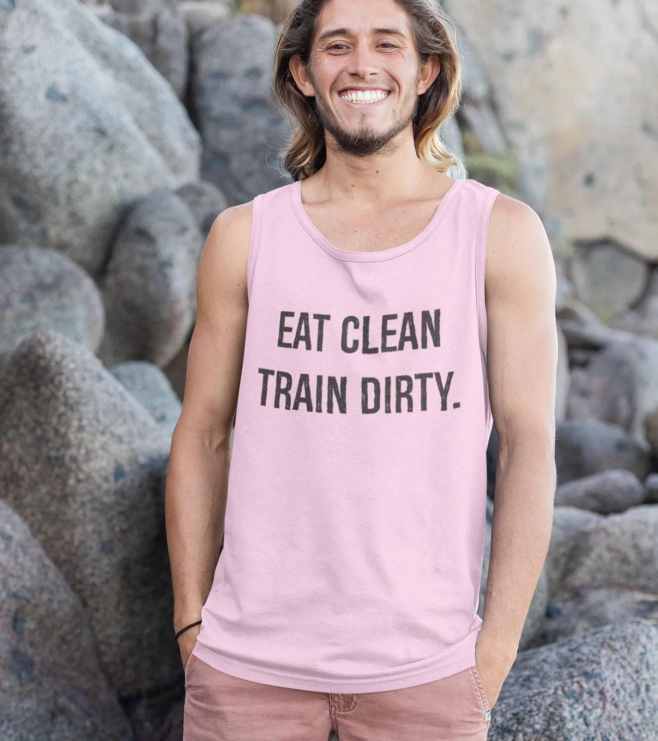 Men's EAT CLEAN TRAIN DIRTY muscle tank (Taffy Pink) - wodarmour