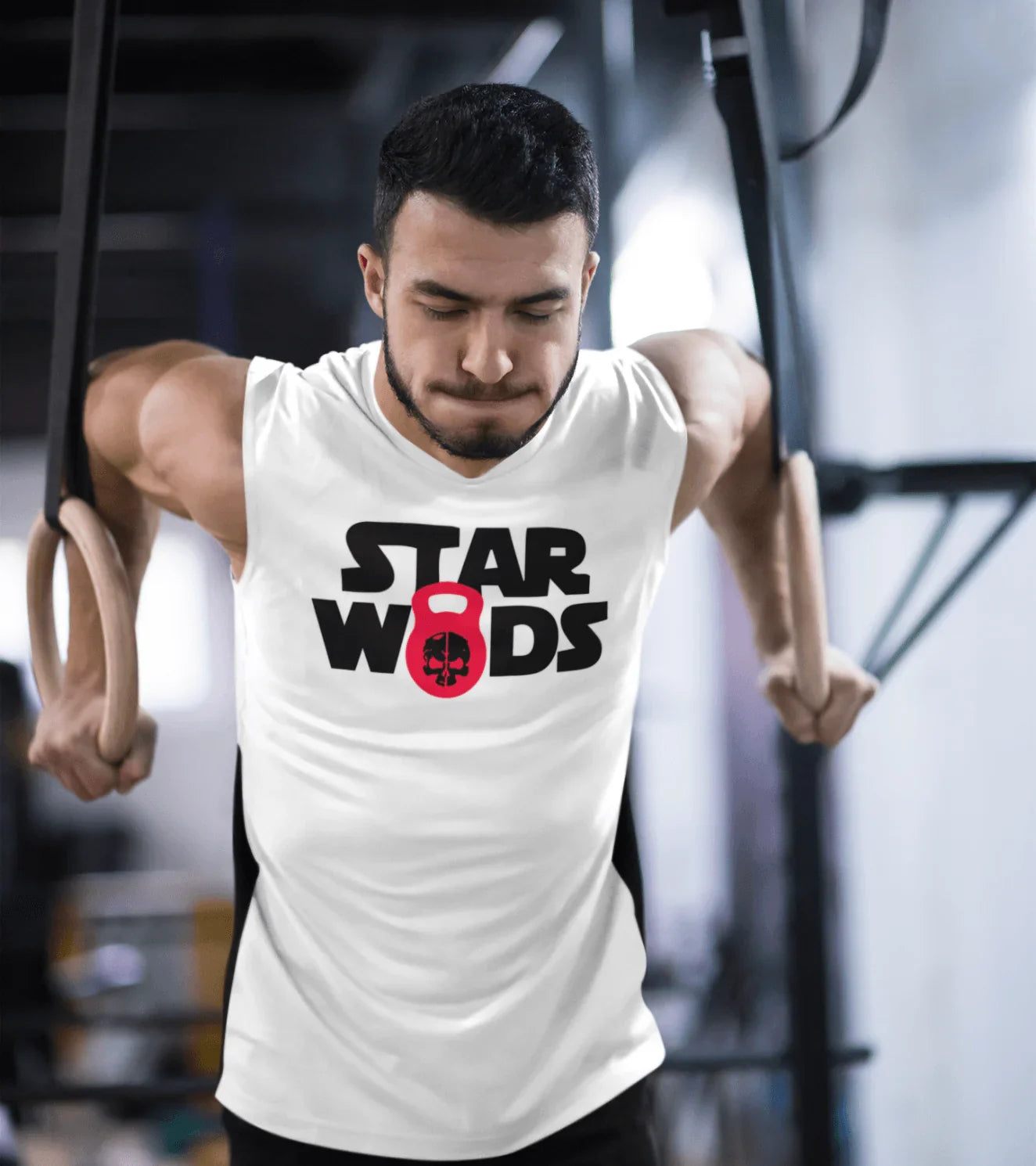 Men's Star Wods Muscle Tank T-shirt (White) - wodarmour