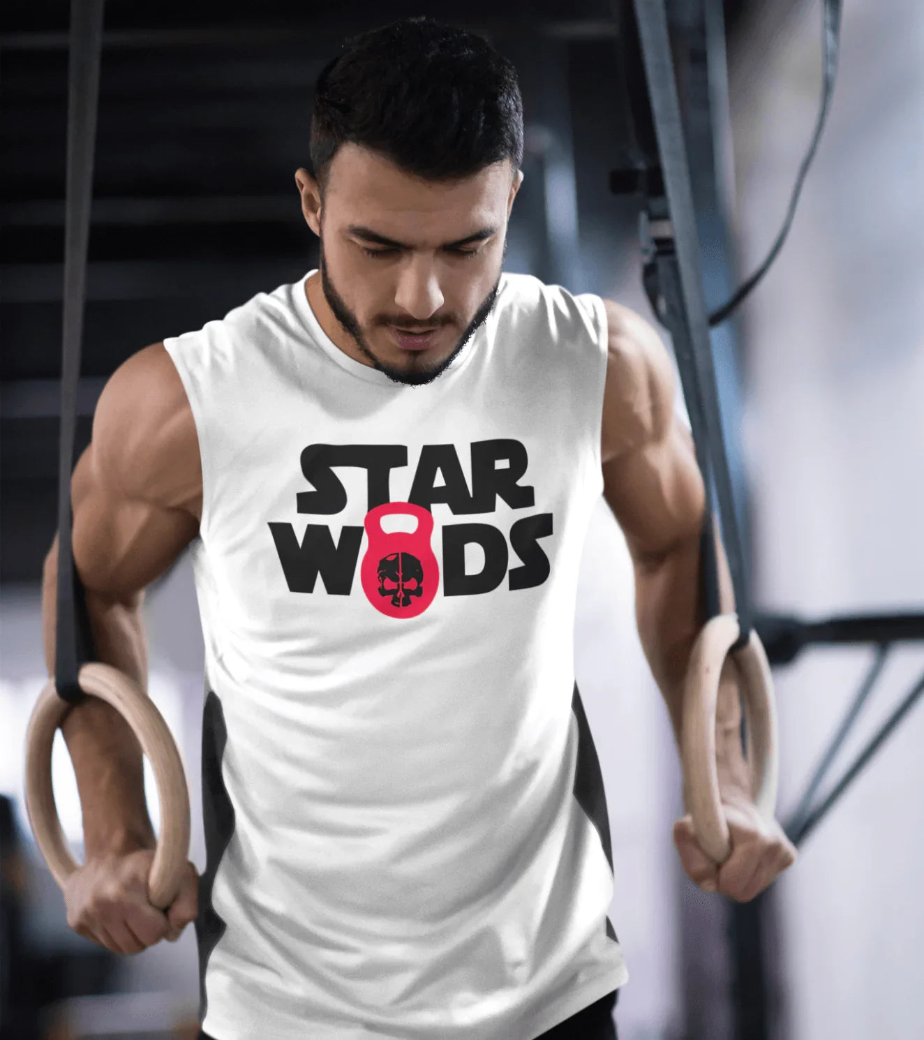 Men's Star Wods Muscle Tank T-shirt (White) - wodarmour