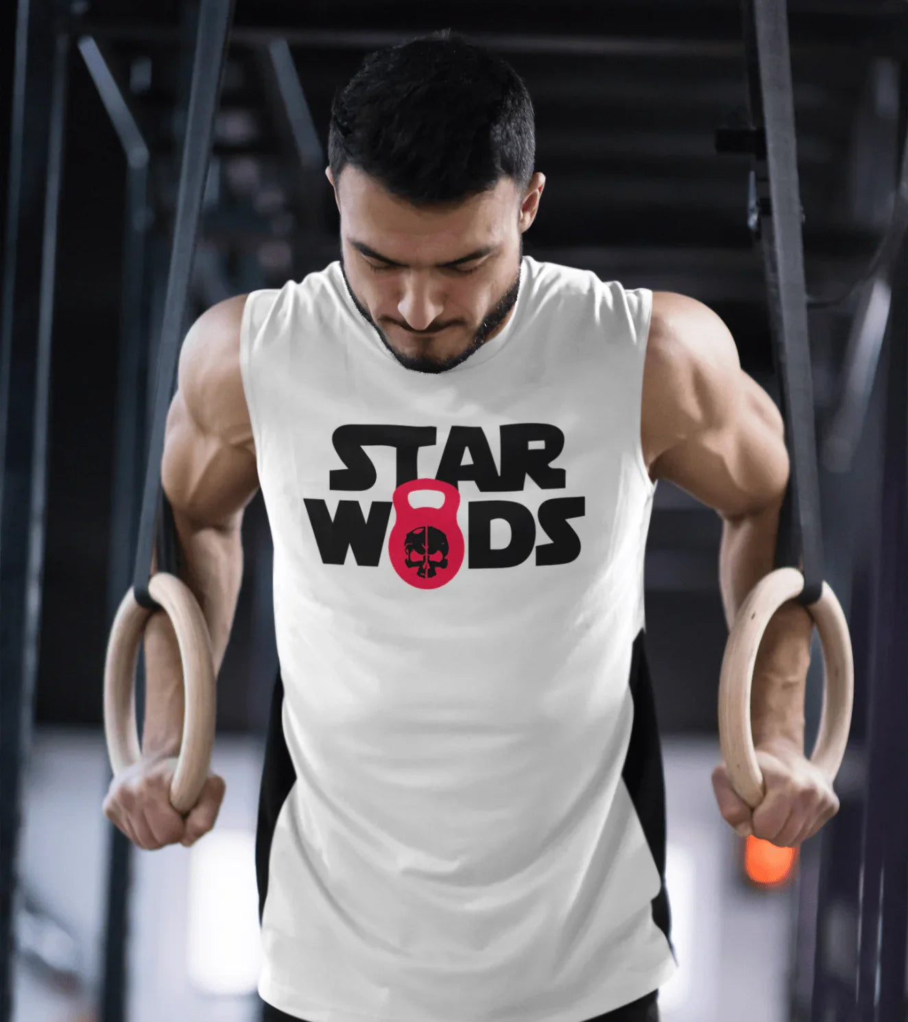 Men's Star Wods Muscle Tank T-shirt (White) - wodarmour