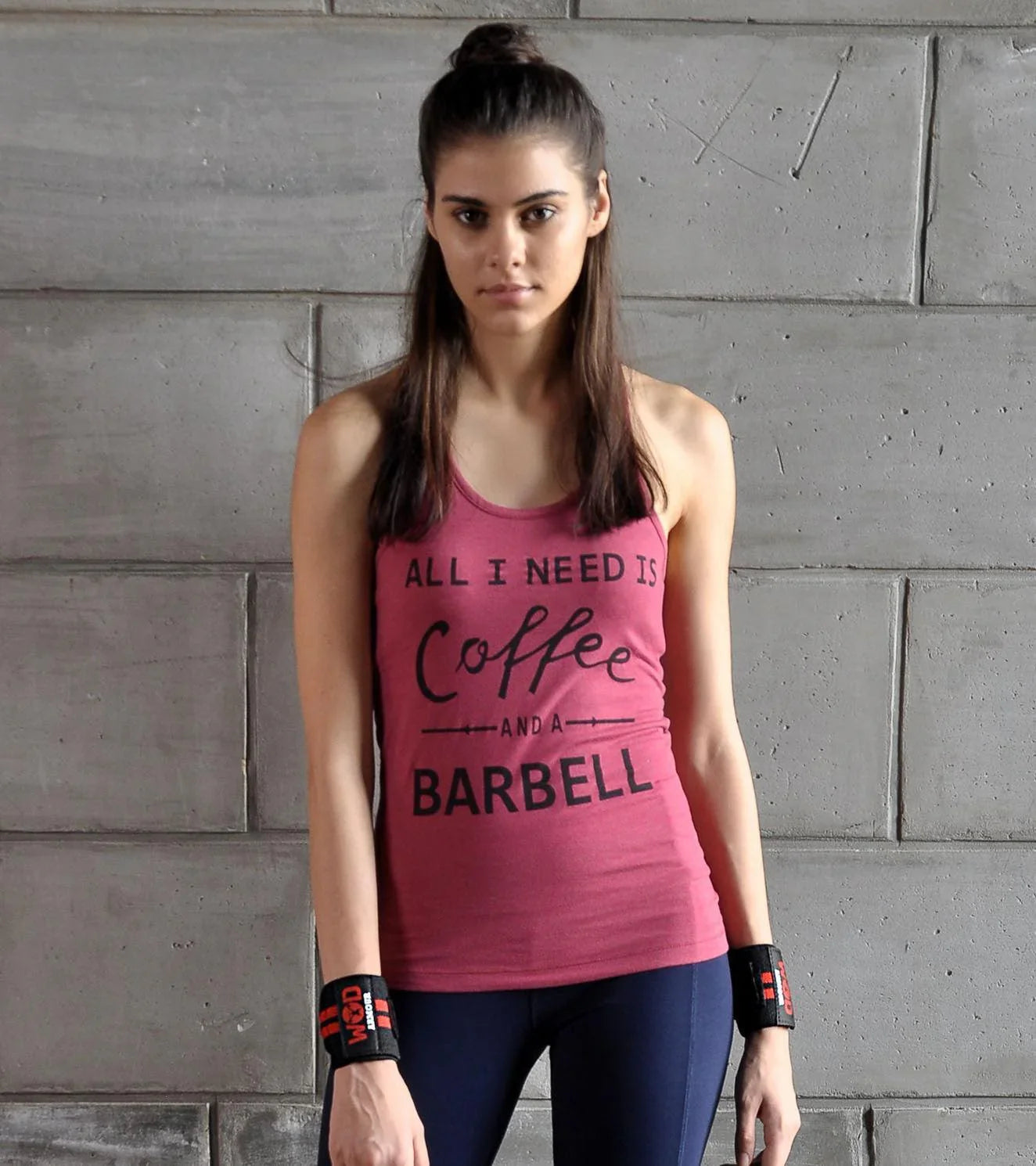 Women's Coffee and Barbell Tank top (Brick Red) - wodarmour