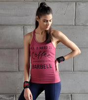 Women's Coffee and Barbell Tank top (Brick Red) - wodarmour