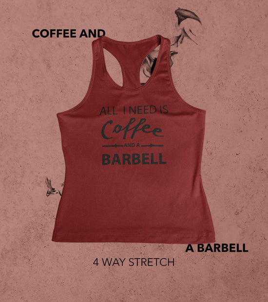 Women's Coffee and Barbell Tank top (Brick Red) - wodarmour