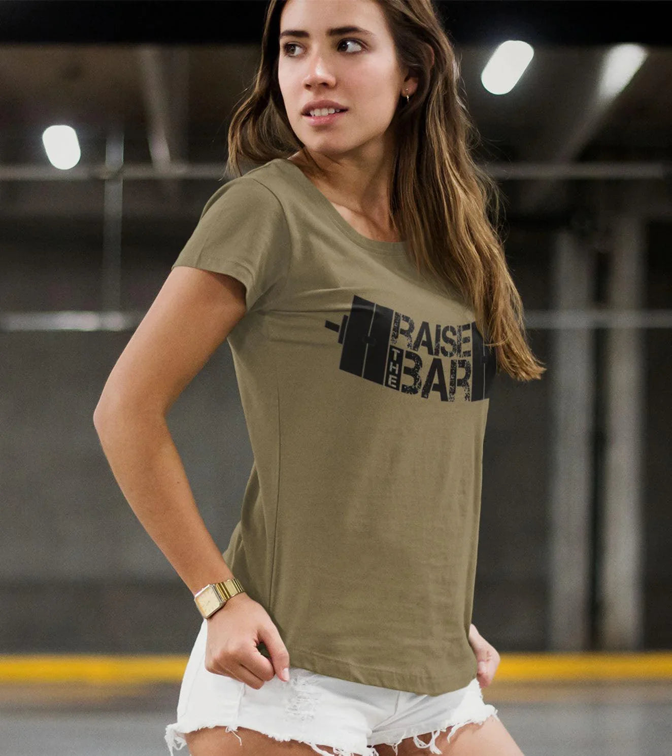 Women's Raise The Bar T-Shirt (Olive Green) - wodarmour