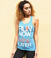 Women's Run Now Wine Later Tank Top (Dodger Blue) - wodarmour