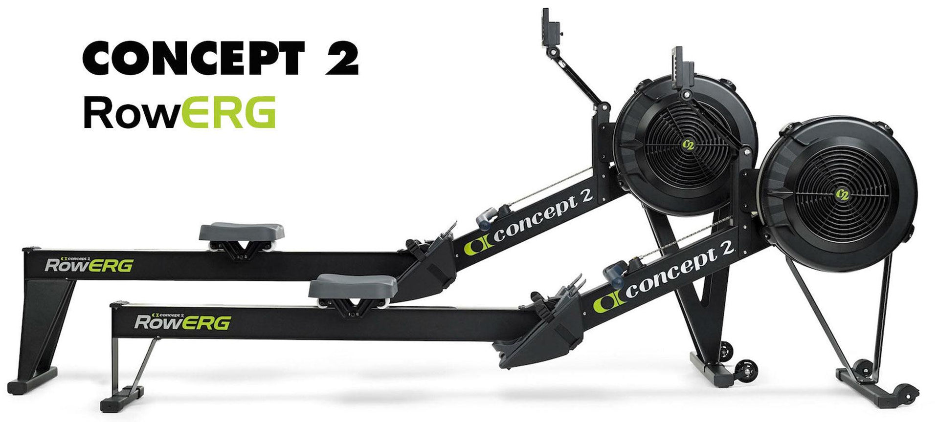 Concept 2 RowERG rowing machines for functional fitness, black design with flywheel fans