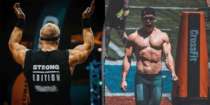 Male CrossFit athlete competing, showing muscular build and determination on field