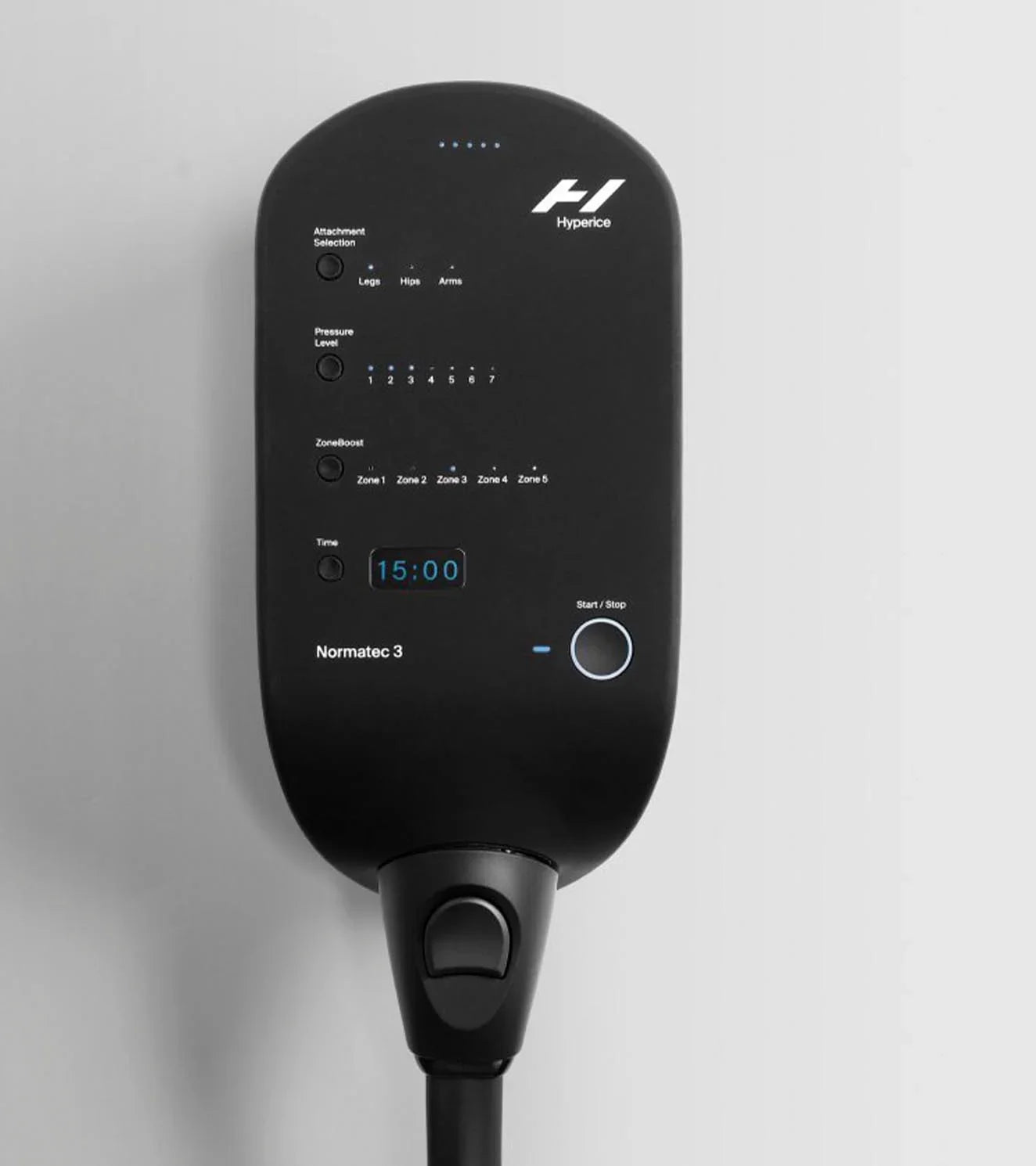 Normatec 3 control unit for recovery boots with digital timer and pressure settings
