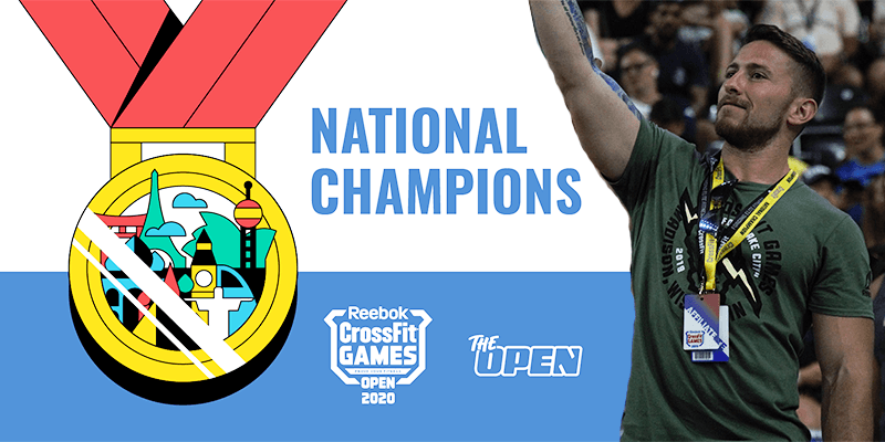 CrossFit Games 2020 national champion standing with medal, celebrating functional fitness achievement.