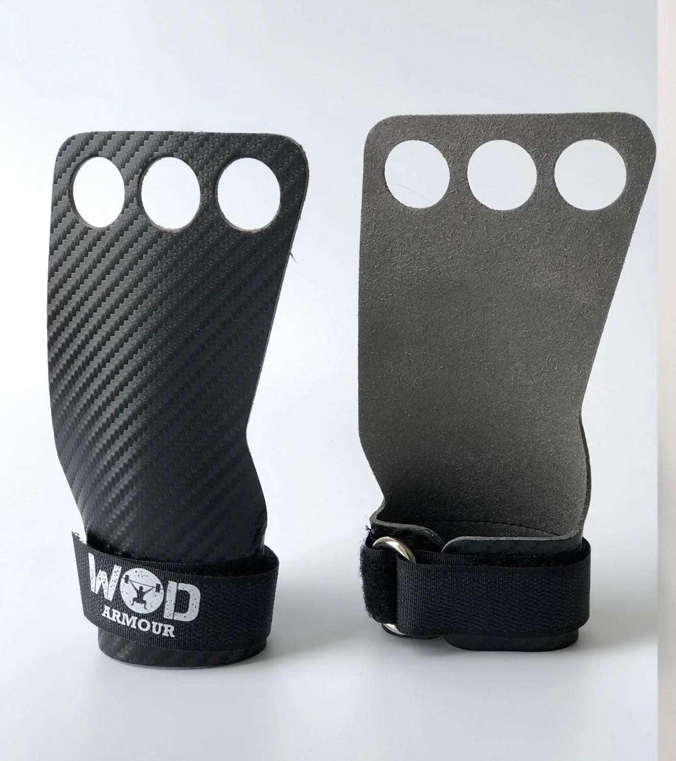 Carbon fiber gymnastics gloves with three finger holes and wrist strap for CrossFit
