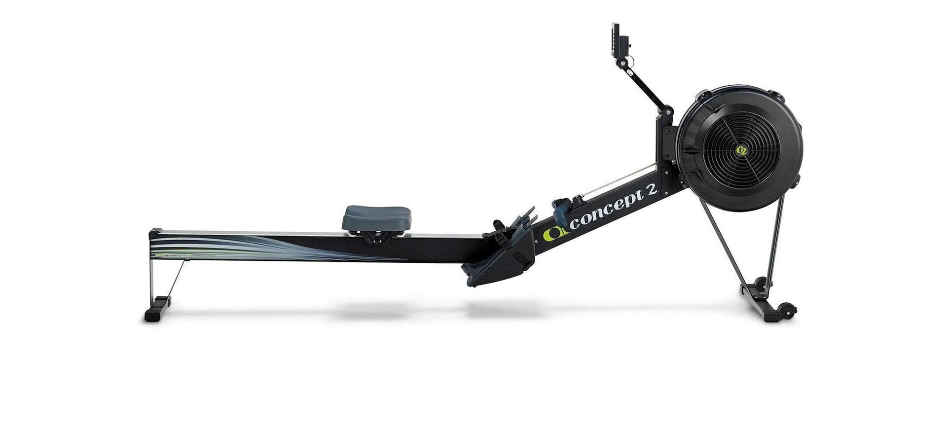 Concept2 rowing machine on white background, modern indoor fitness equipment