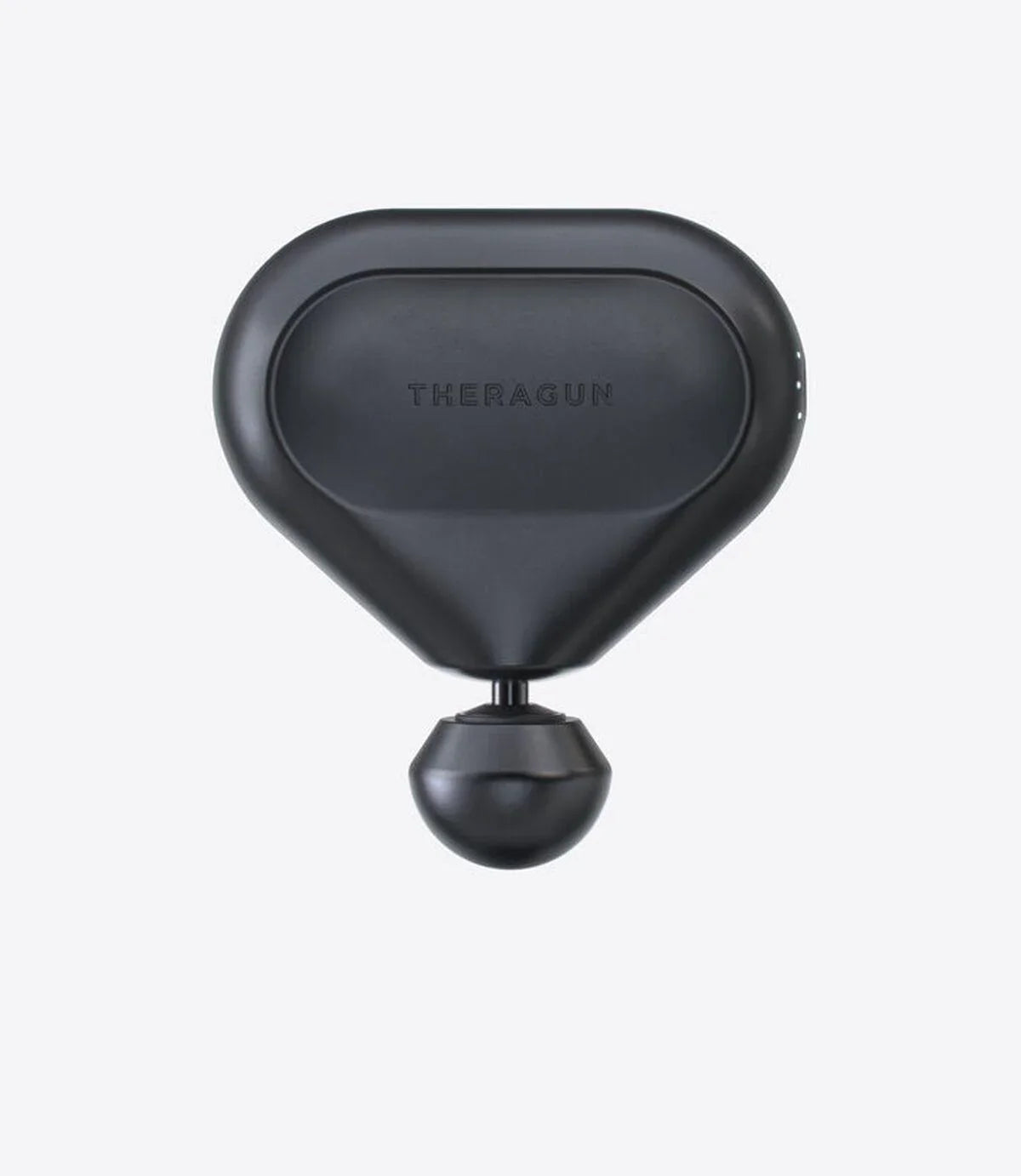 Black handheld percussion massage gun on a plain white background