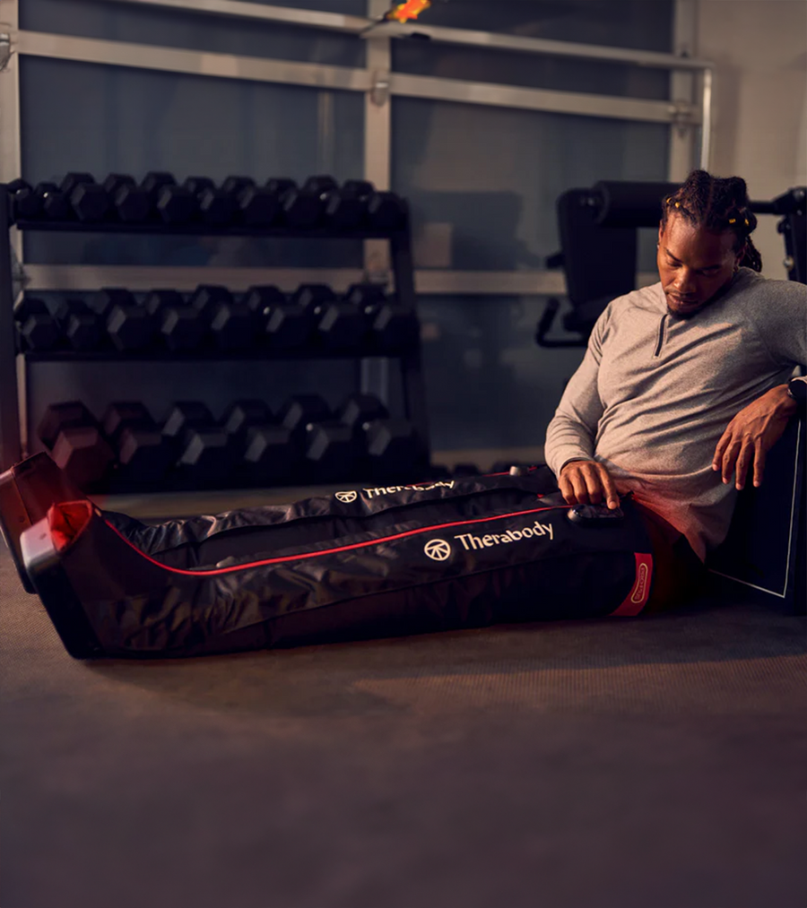 Therabody JetBoots PRO Plus showing infrared LED and vibration recovery technology
