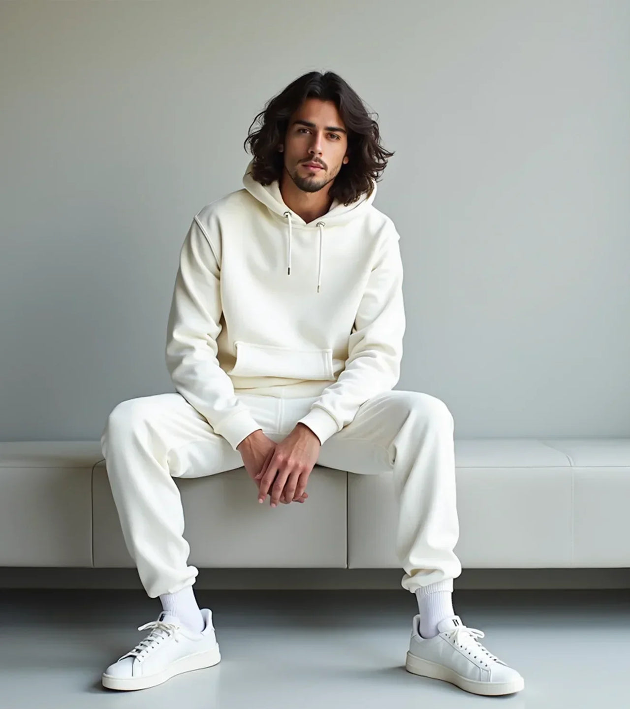 Men's white plain hoodie with track pants