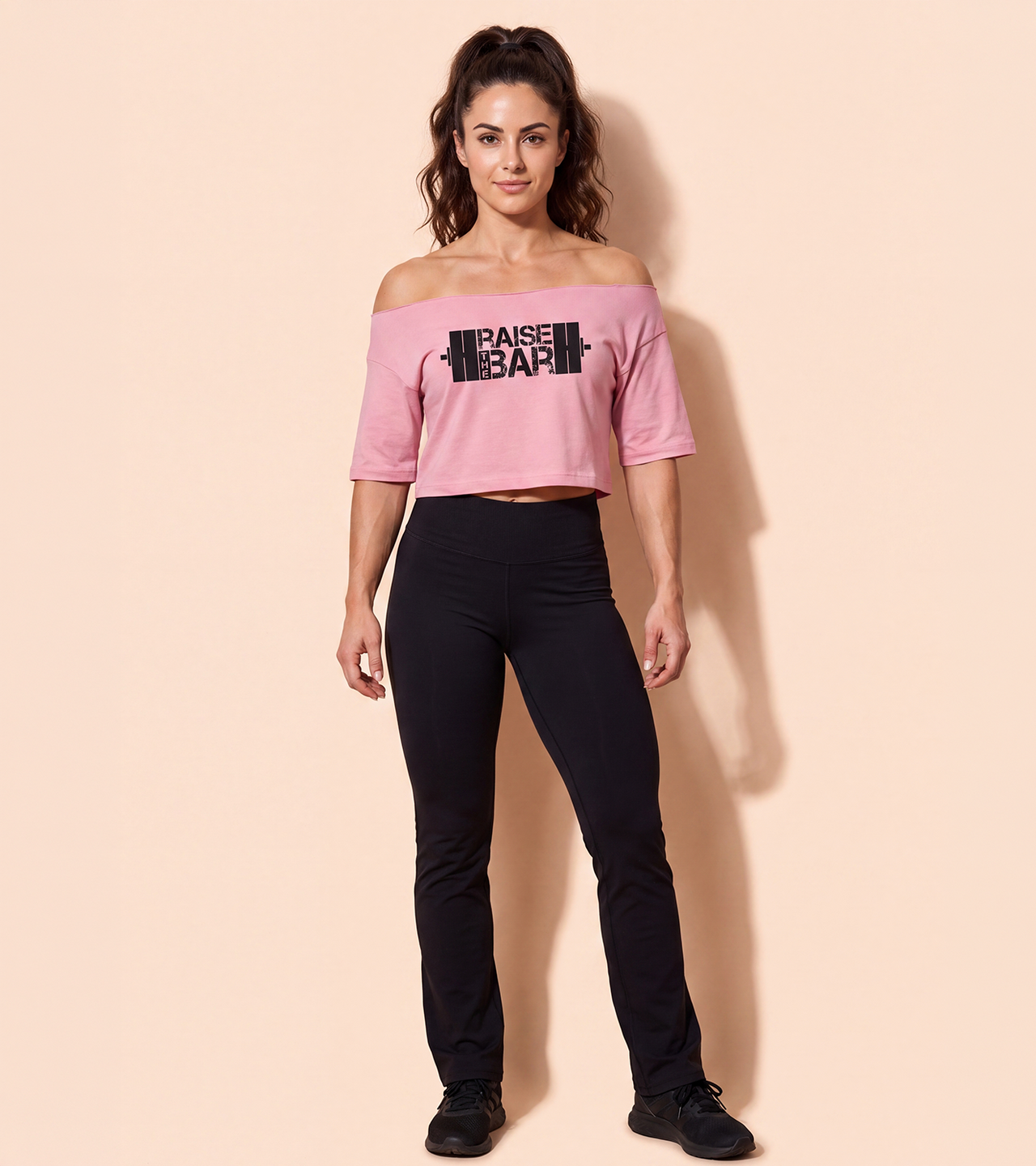 Women's Off-Shoulder Crop RAISE THE BAR T-Shirt