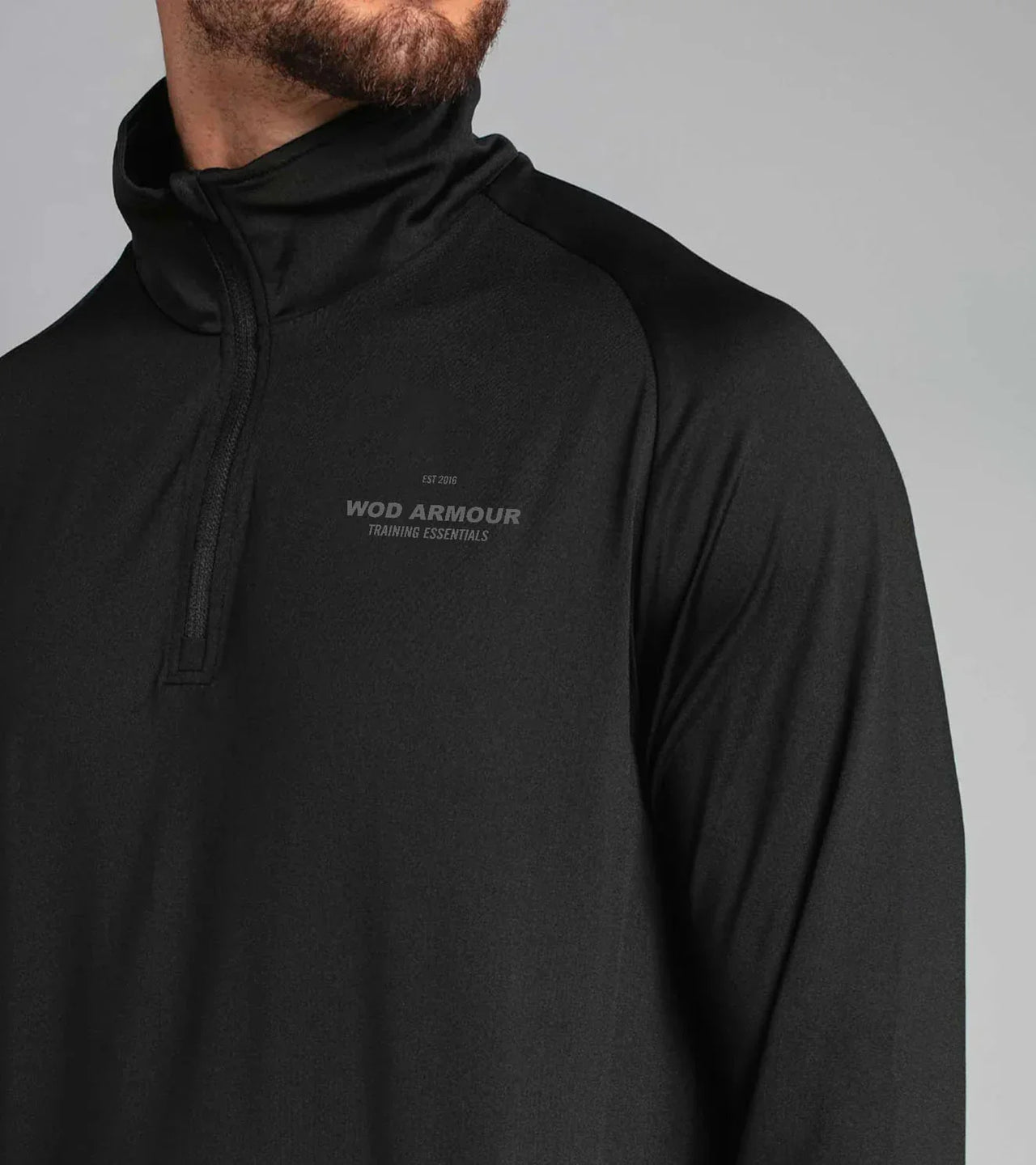 Men's Black Dry Fit Half Zip Long Sleeve Running T-Shirt