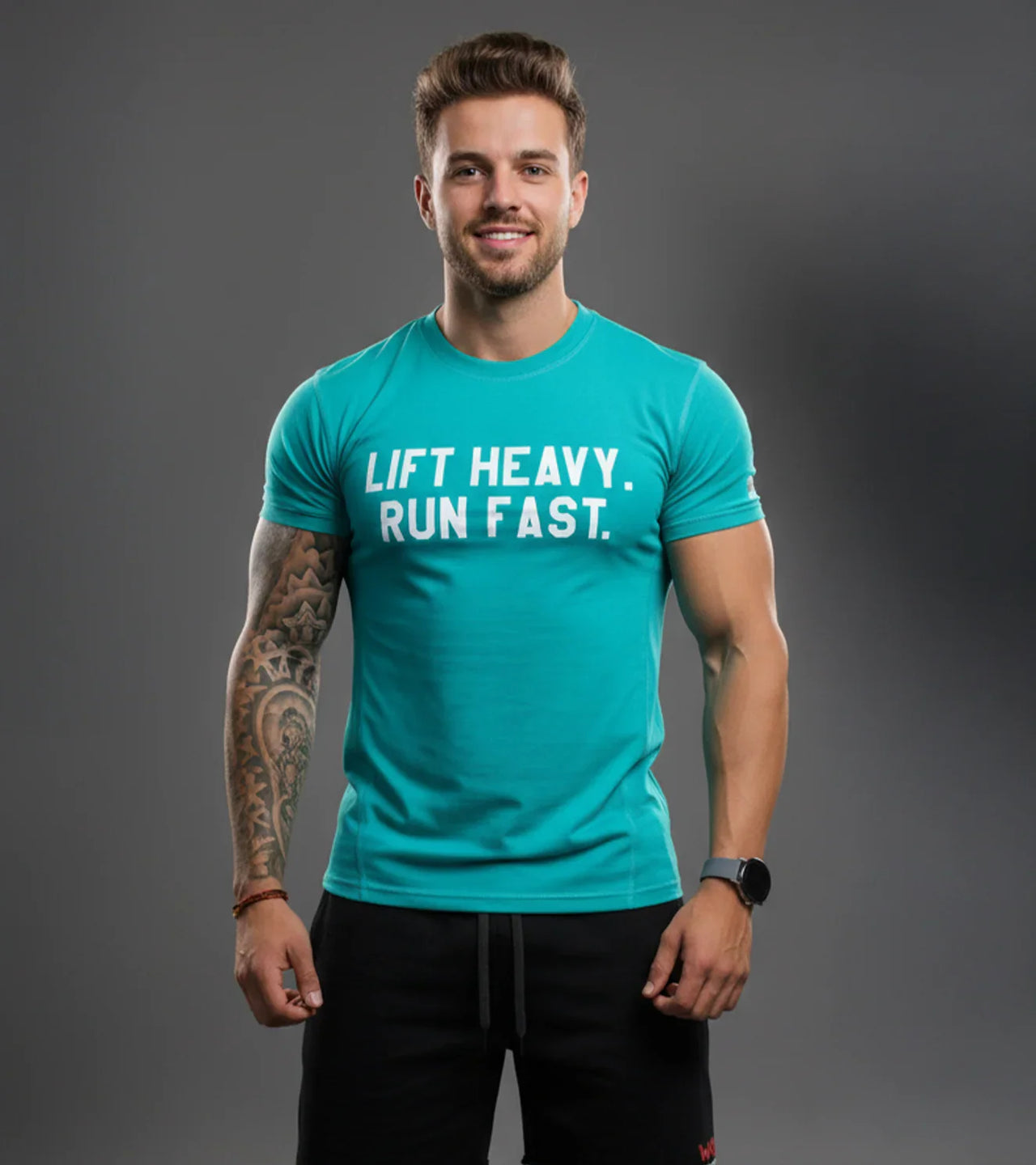 Men's Run Fast Lift Heavy T-shirt (Ocean Green) - wodarmour