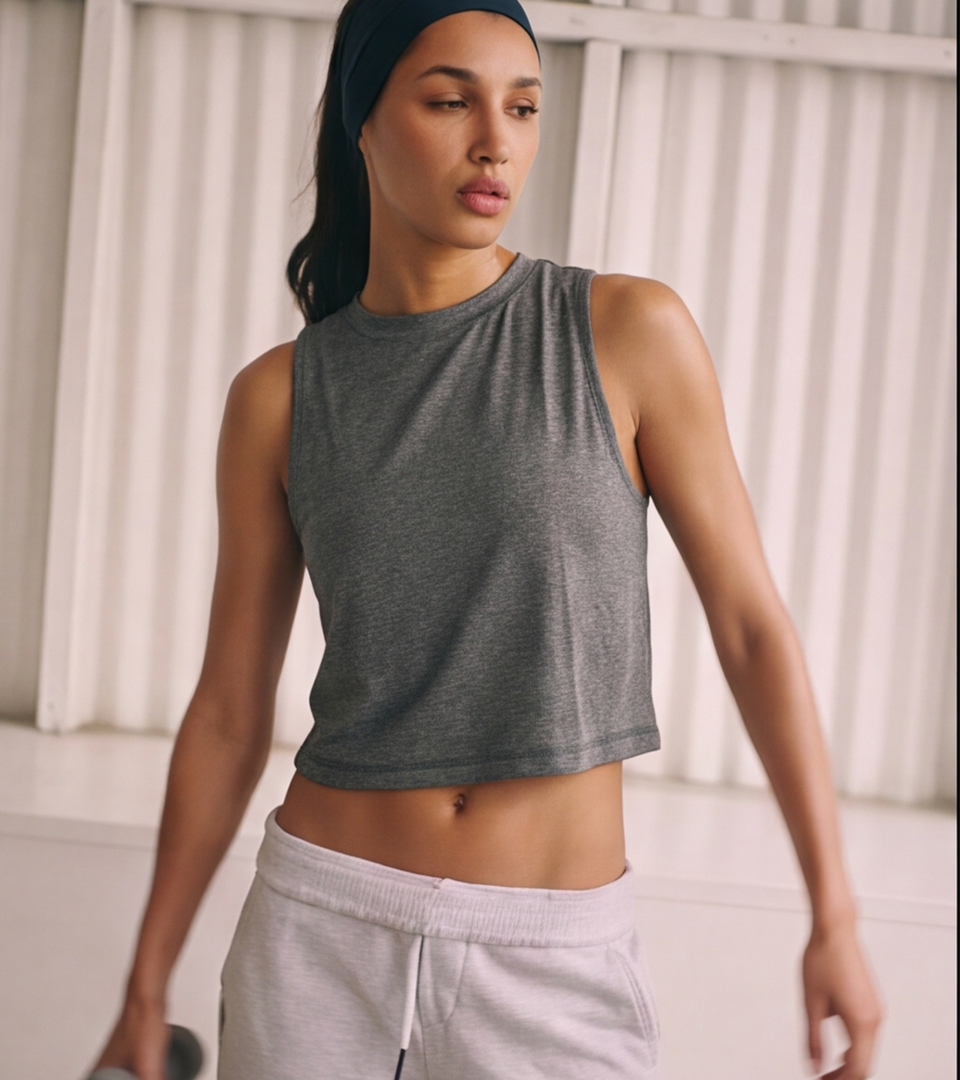 Women's Crop Muscle Tank Top - Dark Grey