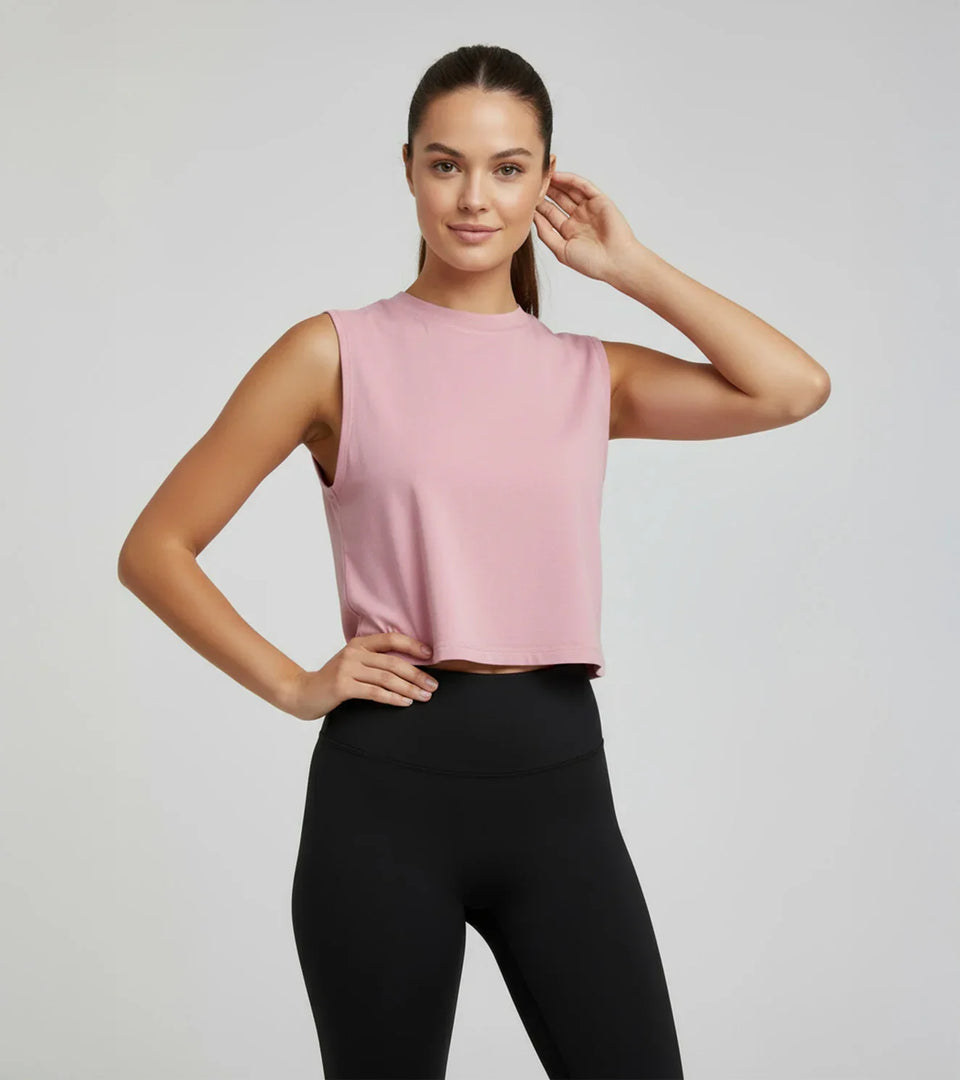 Women's Crop Muscle Tank Top- Salmon Pink