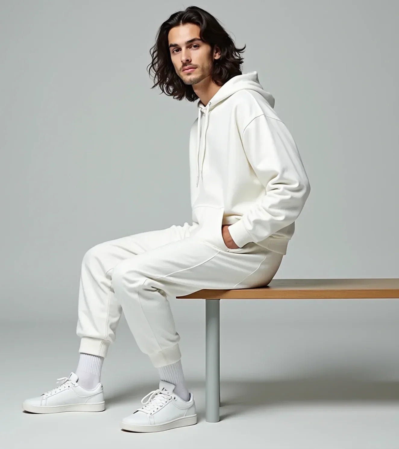 Men s white plain hoodie with track pants wodarmour