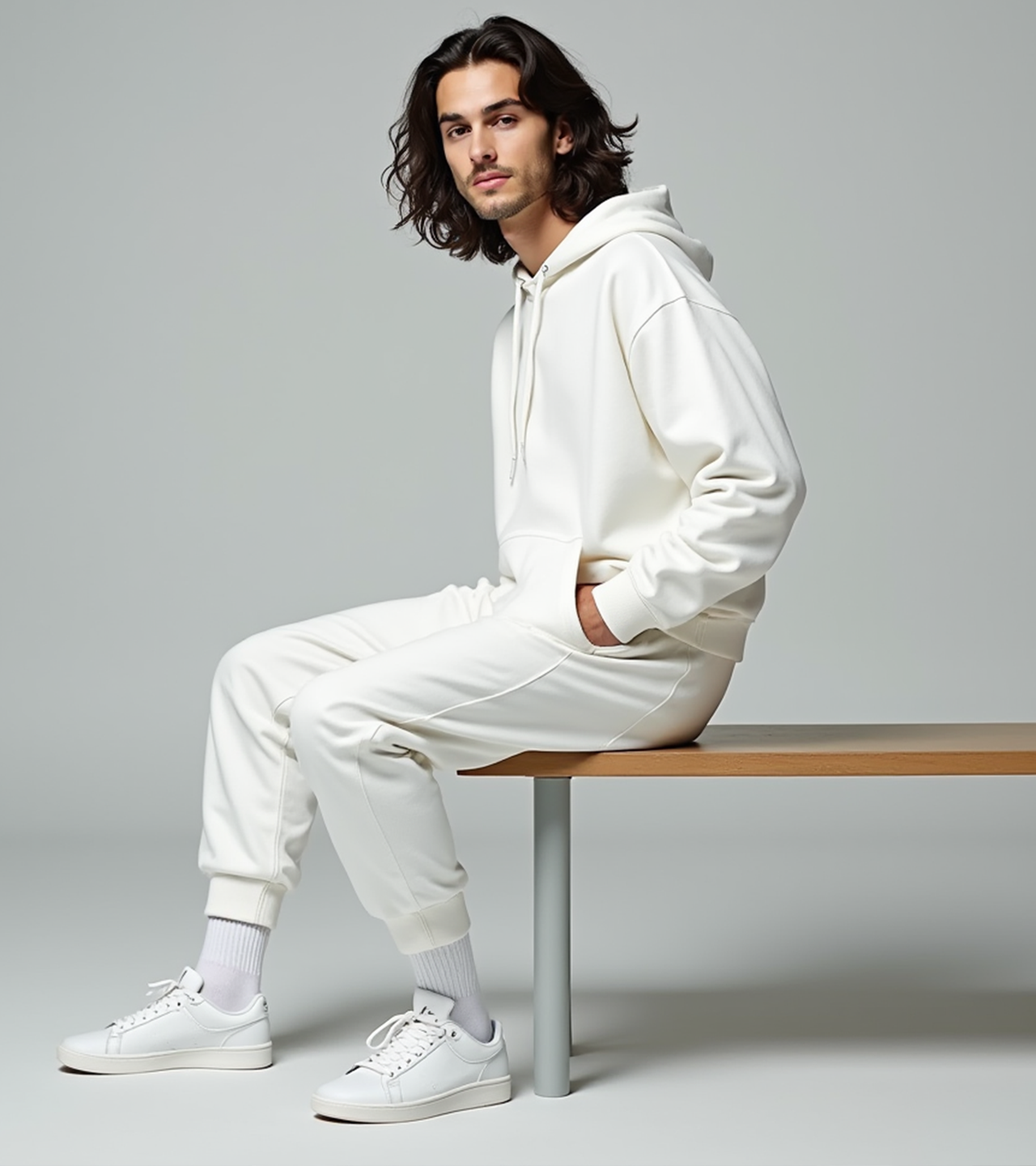 Men's white plain hoodie