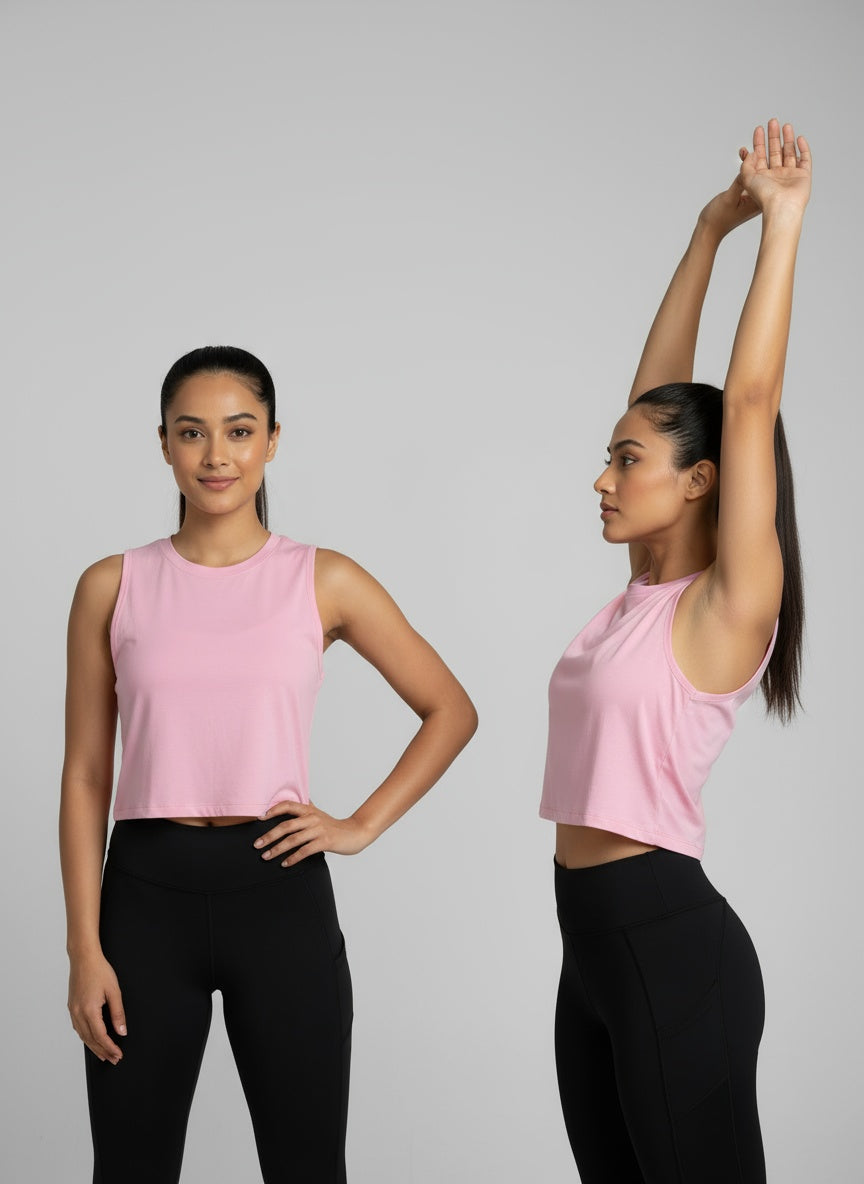 Women's crop muscle tank top Taffy pink