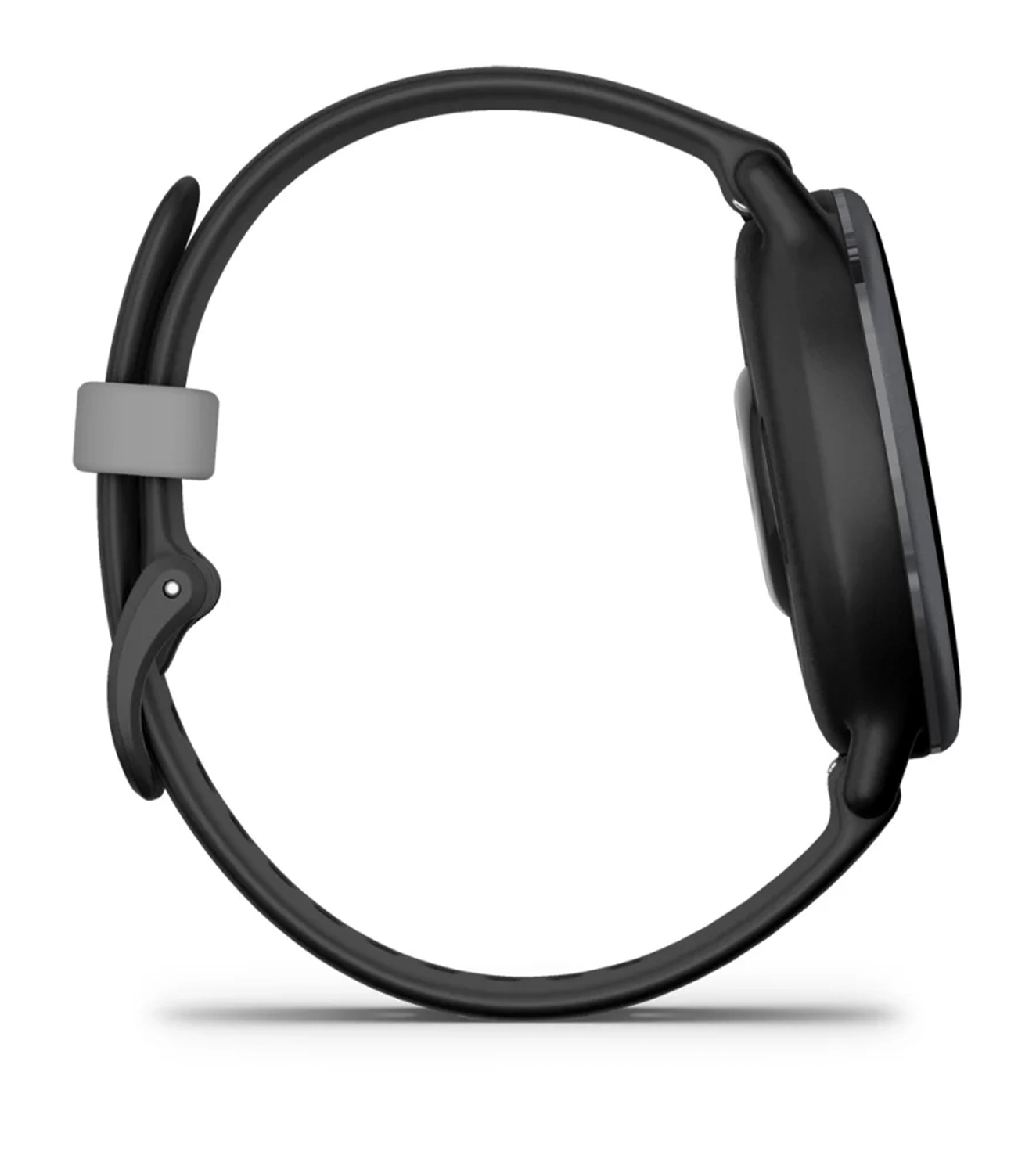 Black fitness tracker with silicone strap, designed for athletic performance and injury prevention