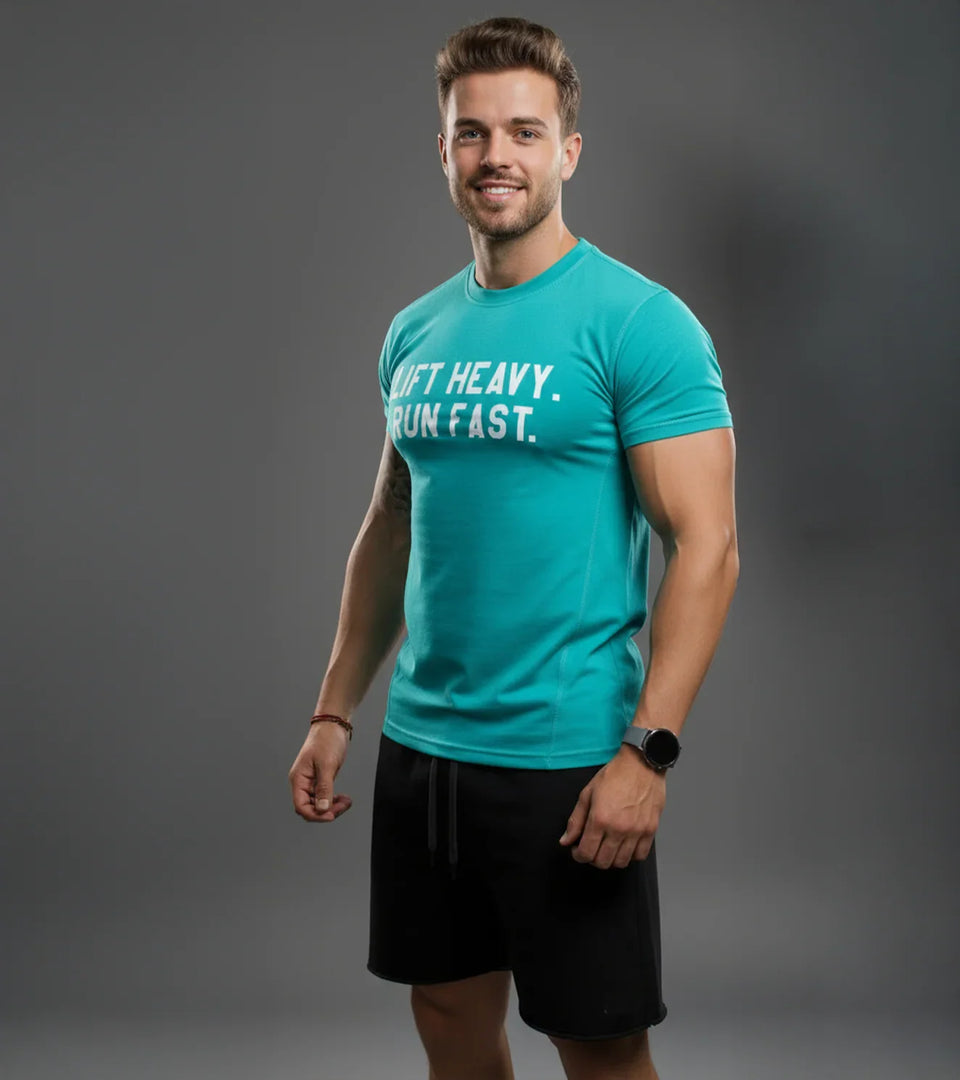 Men's Run Fast Lift Heavy T-shirt (Ocean Green)