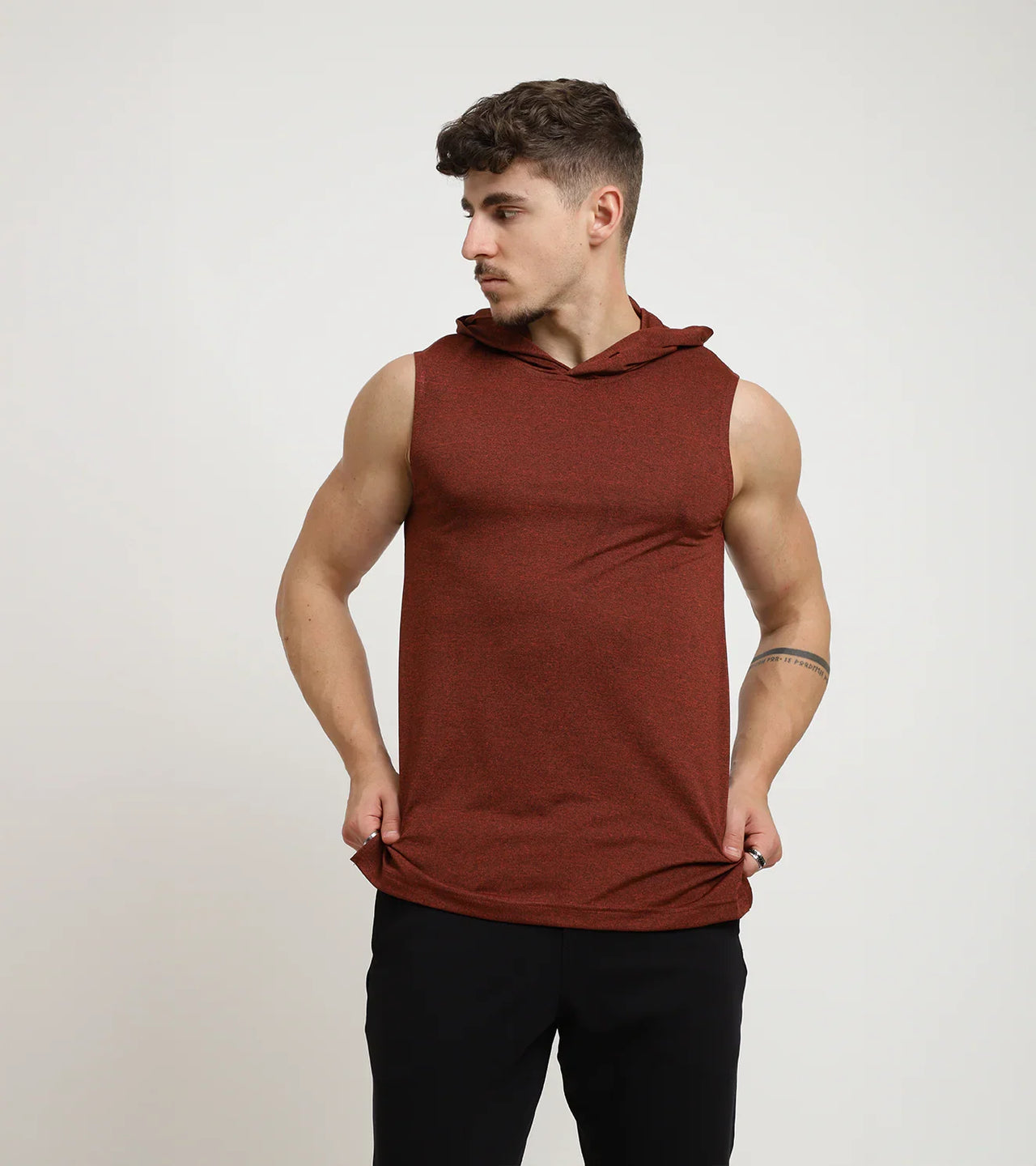 Hooded Muscle Tee - Rust Red