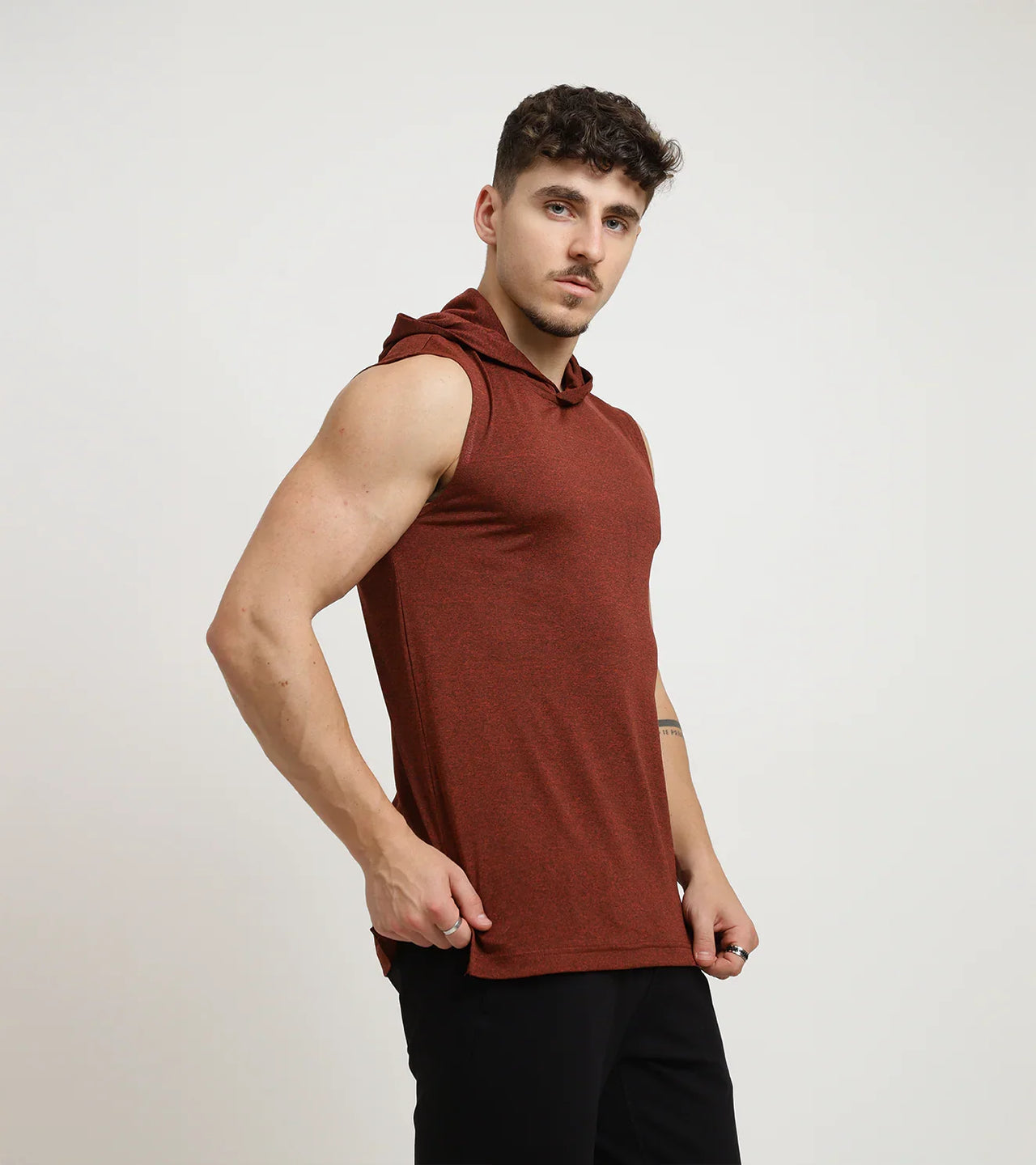 Hooded Muscle Tee - Rust Red