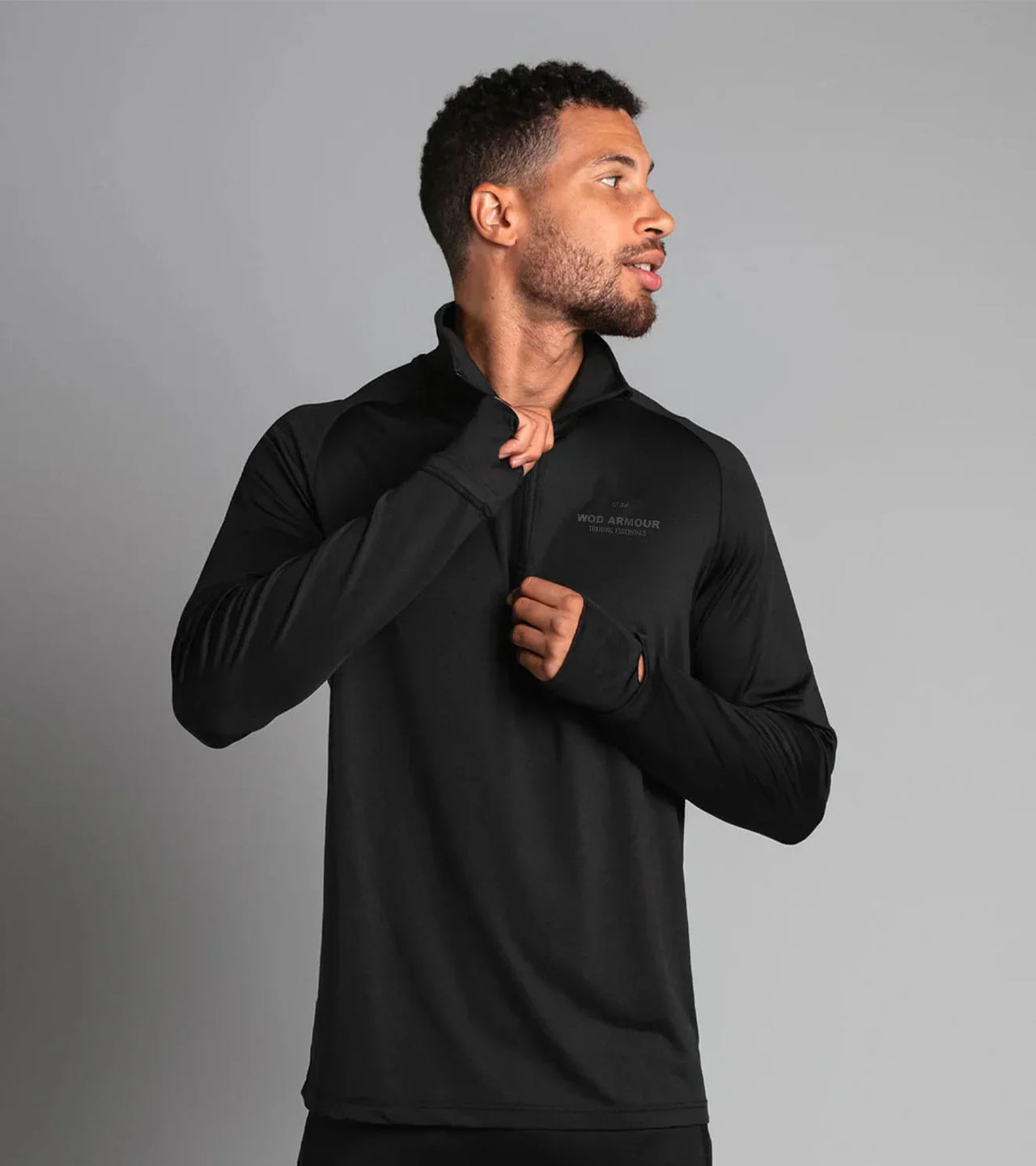 Men's Black Dry Fit Half Zip Long Sleeve Running T-Shirt